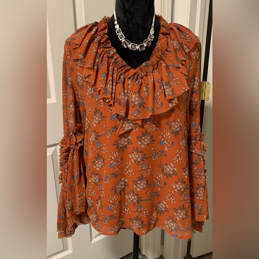 NWT V CRISTINA Ruffle V-Neck Bohemian Blouse - Picture 2 of 7